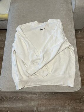 Nike White Crewneck Sweatshirt with Black Swoosh